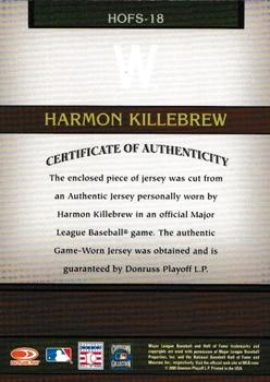 2005 Donruss Greats - Hall of Fame Souvenirs Signature Material Jersey #HOFS-18 Harmon Killebrew Back