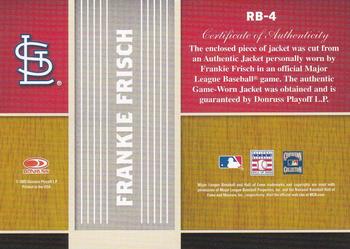 2005 Donruss Greats - Redbirds Material #RB-4 Frankie Frisch Back