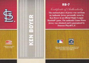 2005 Donruss Greats - Redbirds Material #RB-7 Ken Boyer Back
