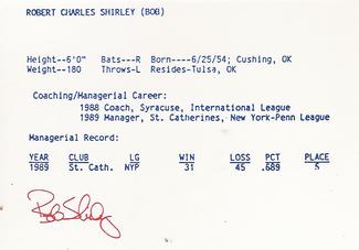 1990 Merchants Bank/WIXT9 Syracuse Chiefs #NNO Bob Shirley Back