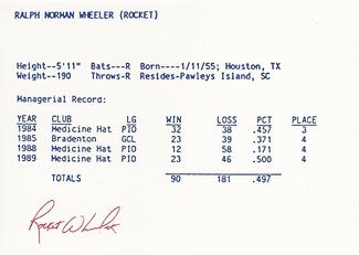 1990 Merchants Bank/WIXT9 Syracuse Chiefs #NNO Rocket Wheeler Back