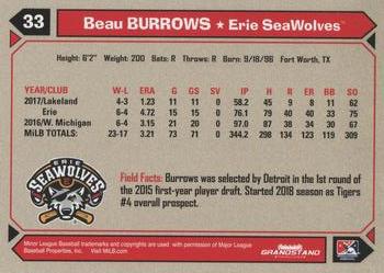 2018 Grandstand Erie SeaWolves #NNO Beau Burrows Back