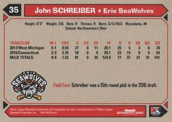 2018 Grandstand Erie SeaWolves #NNO John Schreiber Back