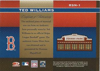 2005 Donruss Greats - Sox Nation Material #RSN-1 Ted Williams Back