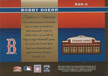2005 Donruss Greats - Sox Nation Material #RSN-2 Bobby Doerr Back