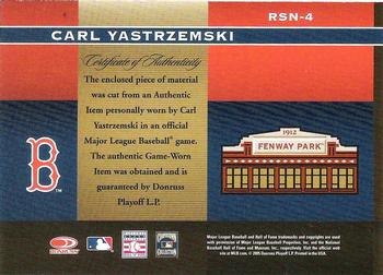 2005 Donruss Greats - Sox Nation Material #RSN-4 Carl Yastrzemski Back