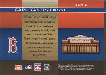 2005 Donruss Greats - Sox Nation Material #RSN-5 Carl Yastrzemski Back
