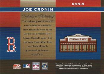 2005 Donruss Greats - Sox Nation Material #RSN-9 Joe Cronin Back