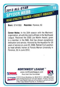 2013 Choice Northwest League All-Star Game #11 Spyder Webb Back