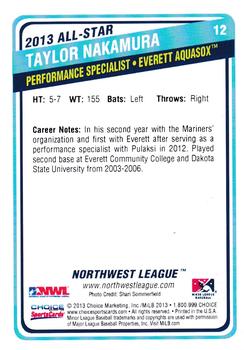 2013 Choice Northwest League All-Star Game #12 Taylor Nakamura Back