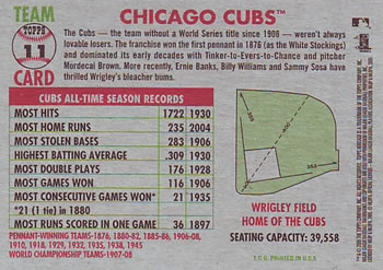 2005 Topps Heritage #11 Chicago Cubs Back