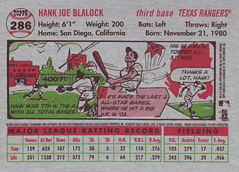 2005 Topps Heritage #286 Hank Blalock Back