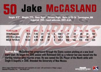 2018 Grandstand Richmond Flying Squirrels #NNO Jake McCasland Back