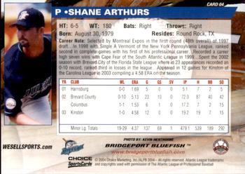 2004 Choice Bridgeport Bluefish #04 Shane Arthurs Back