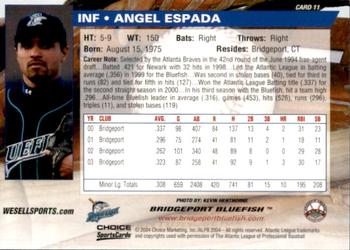 2004 Choice Bridgeport Bluefish #11 Angel Espada Back