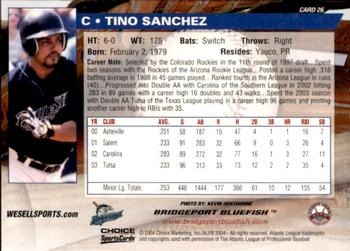 2004 Choice Bridgeport Bluefish #26 Tino Sanchez Back