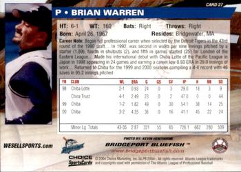 2004 Choice Bridgeport Bluefish #27 Brian Warren Back