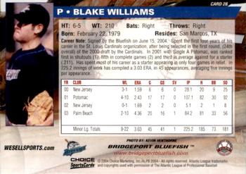 2004 Choice Bridgeport Bluefish #28 Blake Williams Back