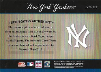 2005 Donruss Greats - Yankee Clippings Material #YC-27 Phil Niekro Back