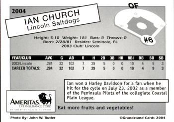 2004 Grandstand Lincoln Saltdogs #4 Ian Church Back