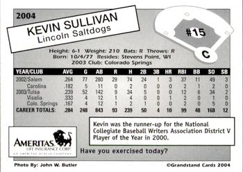 2004 Grandstand Lincoln Saltdogs #19 Kevin Sullivan Back