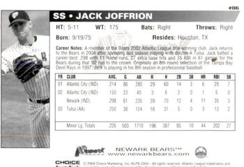 2004 Choice Newark Bears #6 Jack Joffrion Back