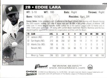 2004 Choice Newark Bears #8 Eddie Lara Back