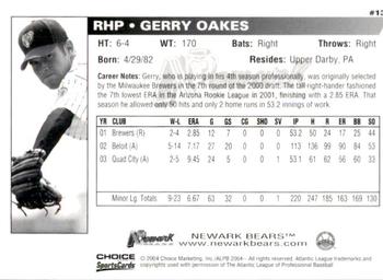 2004 Choice Newark Bears #13 Gerry Oakes Back