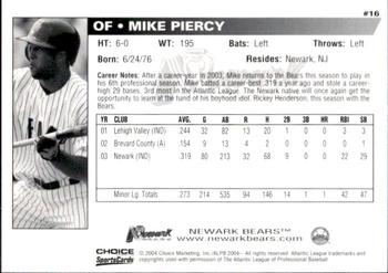 2004 Choice Newark Bears #16 Mike Piercy Back