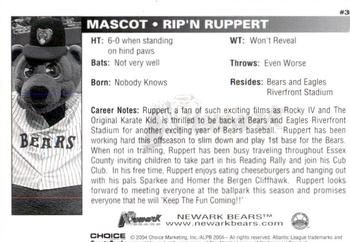 2004 Choice Newark Bears #30 Rip'N Ruppert Back