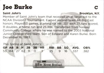 2004 Keene Swamp Bats #14 Joe Burke Back