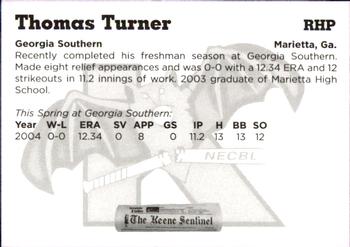 2004 Keene Swamp Bats #20 Thomas Turner Back