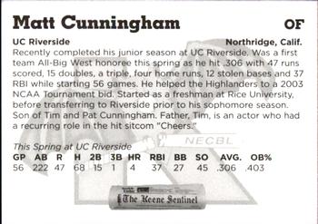 2004 Keene Swamp Bats #21 Matt Cunningham Back