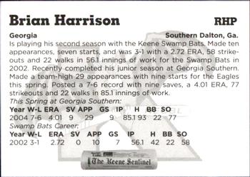2004 Keene Swamp Bats #23 Brian Harrison Back