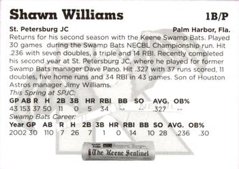 2004 Keene Swamp Bats #24 Shawn Williams Back