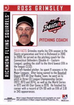 2010 Grandstand Richmond Flying Squirrels #NNO Ross Grimsley Back