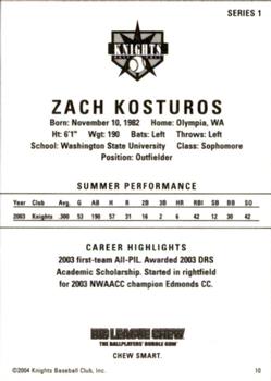 2004 Aloha Knights Series 1 #10 Zach Kosturos Back
