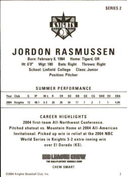 2004 Aloha Knights Series 2 #2 Jordan Rasmussen Back