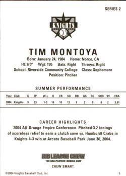2004 Aloha Knights Series 2 #5 Tim Montoya Back
