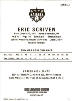 2004 Aloha Knights Series 2 #9 Eric Scriven Back