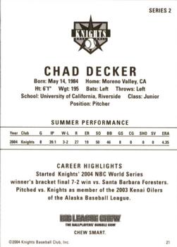 2004 Aloha Knights Series 2 #21 Chad Decker Back