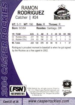 2004 MultiAd Casper Rockies #27 Ramon Rodriguez Back