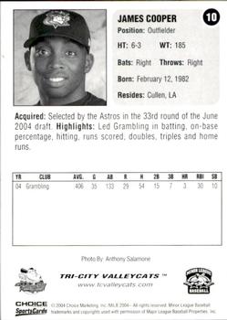 2004 Choice Tri-City ValleyCats #10 James Cooper Back