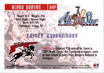 2010 Grandstand Texas League All-Stars South Division #4 Blake Beavan Back