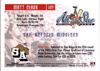 2010 Grandstand Texas League All-Stars South Division #8 Matt Clark Back