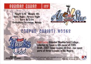 2010 Grandstand Texas League All-Stars South Division #10 German Duran Back
