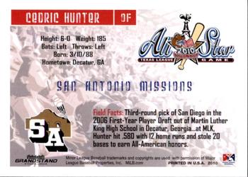2010 Grandstand Texas League All-Stars South Division #15 Cedric Hunter Back