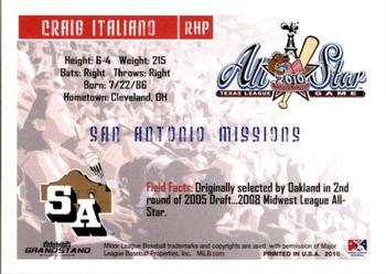 2010 Grandstand Texas League All-Stars South Division #16 Craig Italiano Back