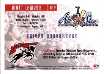2010 Grandstand Texas League All-Stars South Division #18 Matt Lawson Back
