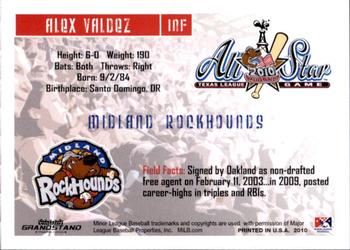 2010 Grandstand Texas League All-Stars South Division #27 Alex Valdez Back